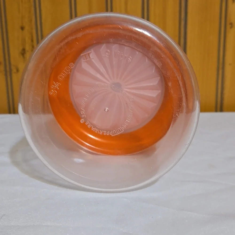 Vintage Tupperware 1477, Clear Acrylic Canister, Orange, Sealable Plunger Top - Picture 9 of 10